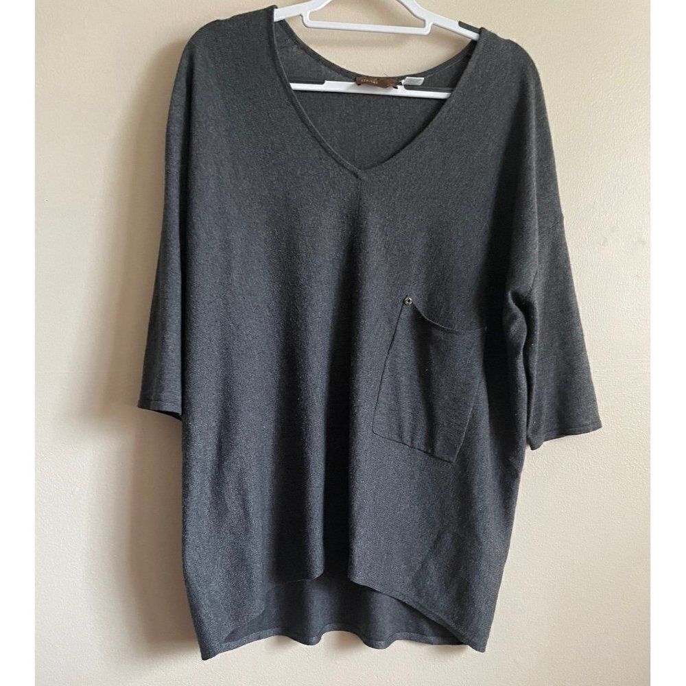 Kerisma Gray Quarter Sleeve Oversized Mercerized Wool Blend Blouse -Large